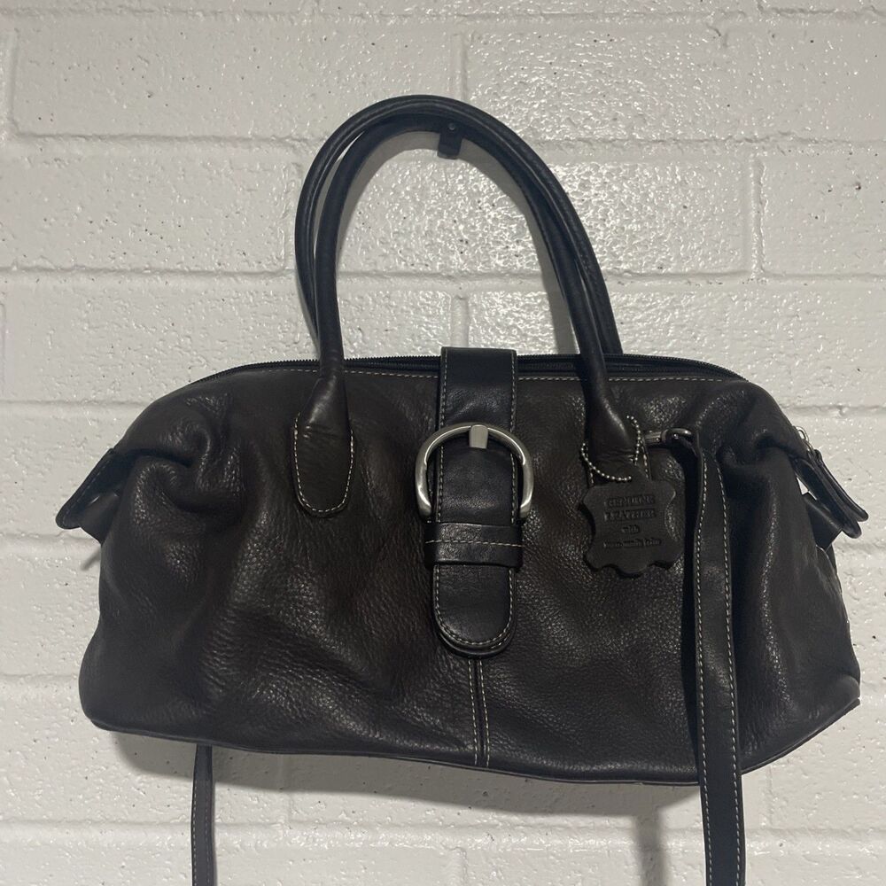 Valerie Stevens Brown Leather Shoulder Multi Pocket Buckle Vintage East West Bag